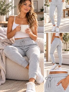 Nwt Size Medium Women’s Light Gray Fleece Jogger Sweatpants – Drawstring Pants